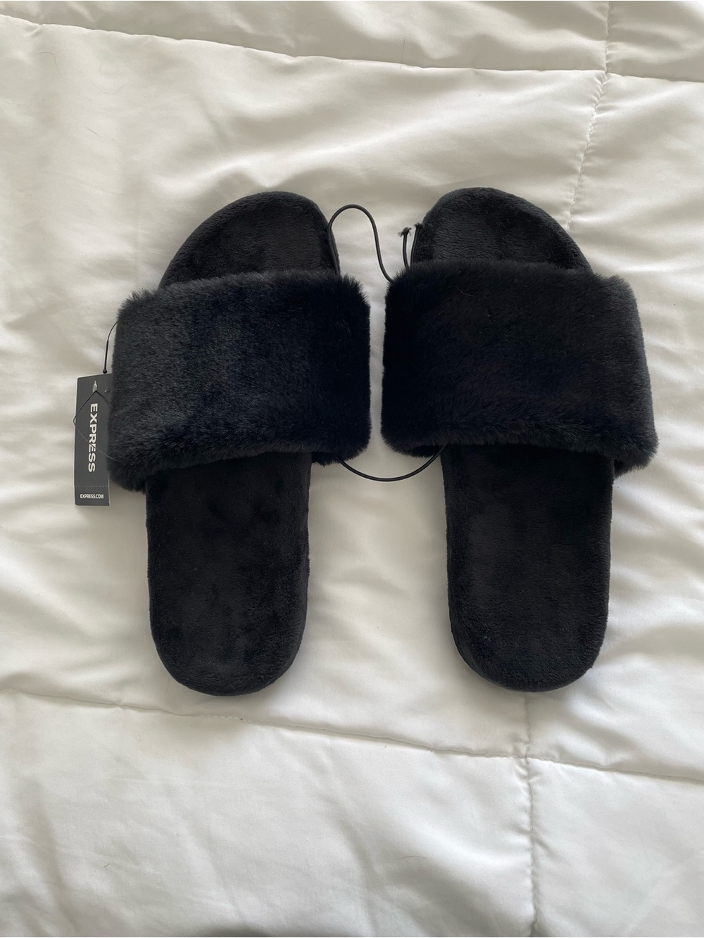 Express Black Faux Fur Slide Sandals
